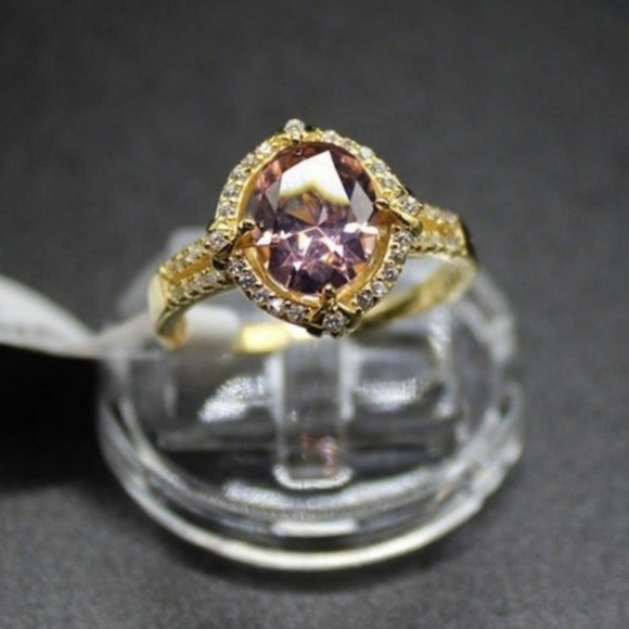 Ring Jewelry - Pigeon Egg 18k Gold Plated/925 Sterling Silver Pink Morganite Ring Size 9